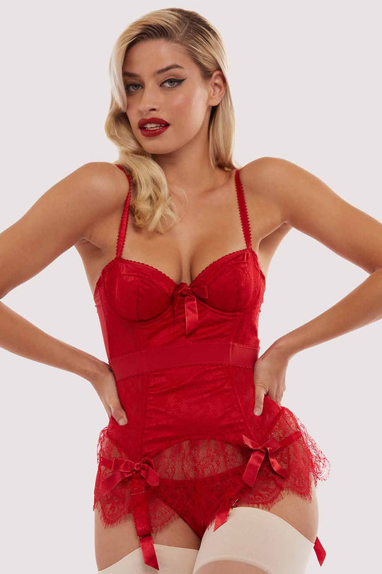 Tempest Lace Basque With Bows Red