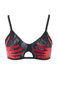 Bettie Page Red Hand Print Lace Bra