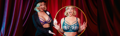 Fuller Bust Bestie, AKA Saterra St Jean, wears Ramona Purple and Eddie Petrol for the release of her first ever lingerie campaign with size inclusive brand Playful Promises