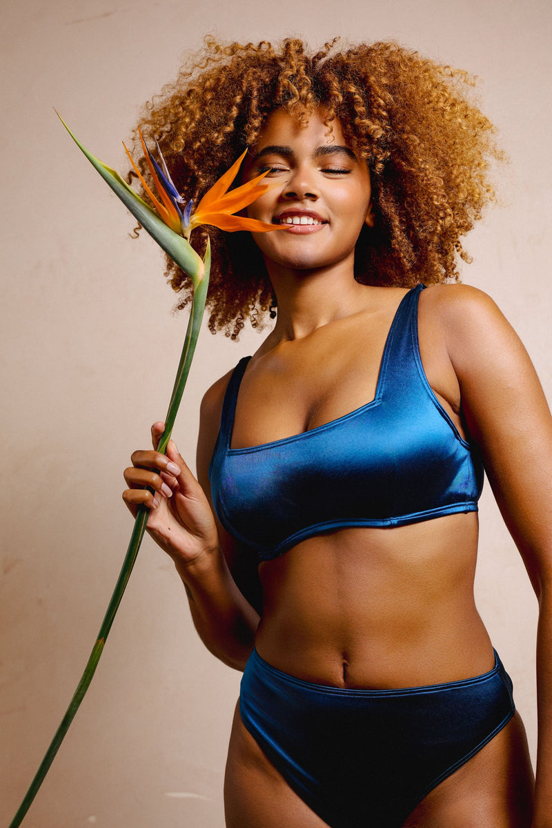 Kylie Teal Fuller Bust Square Neck Crop Top