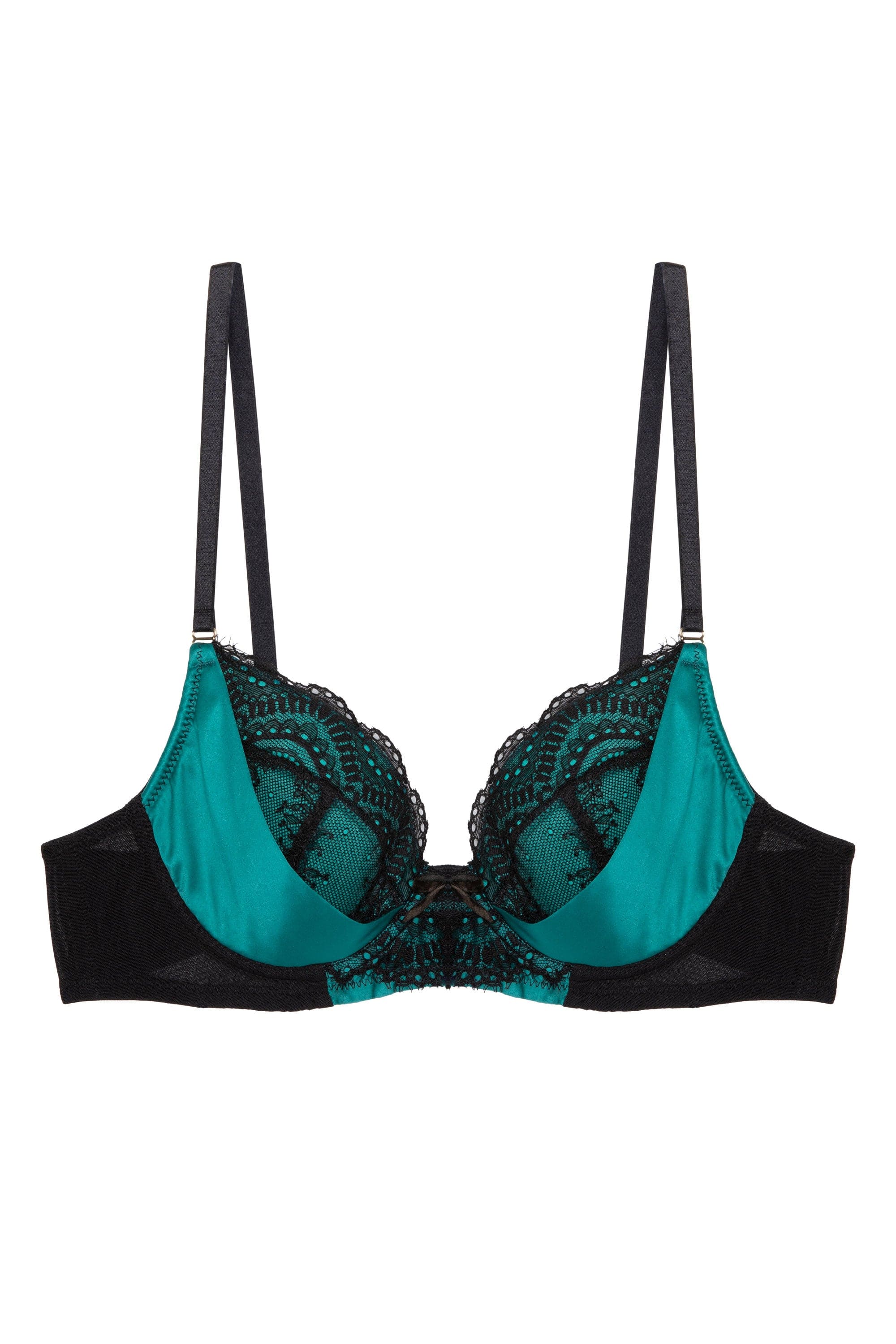 Melda Teal Satin And Lace Bra