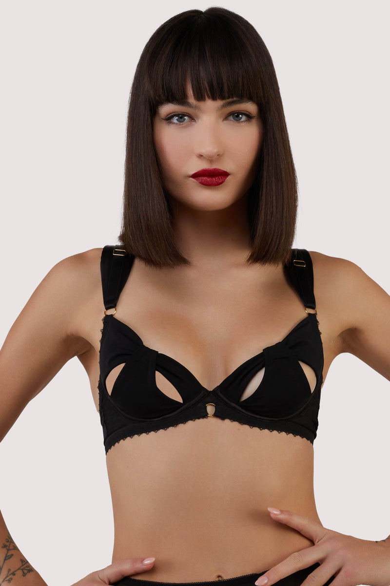 Bettie Page Anita Black Mesh Cut Out Bow Bra – Playful Promises USA