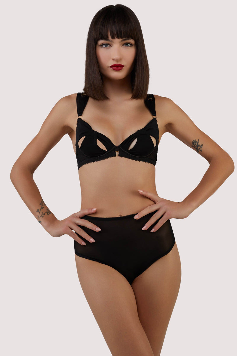 Bettie Page Anita Black Mesh Cut Out Bow Bra – Playful Promises USA