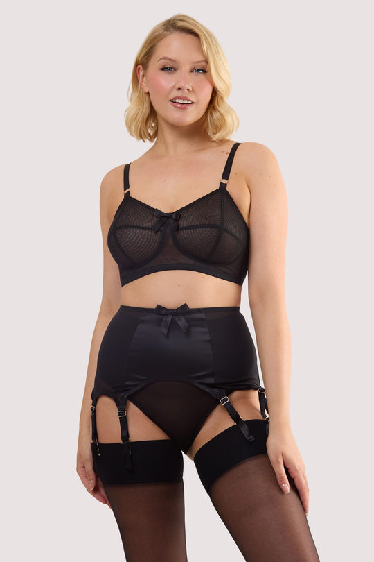 Black Satin 8 Strap Retro Everyday Suspender