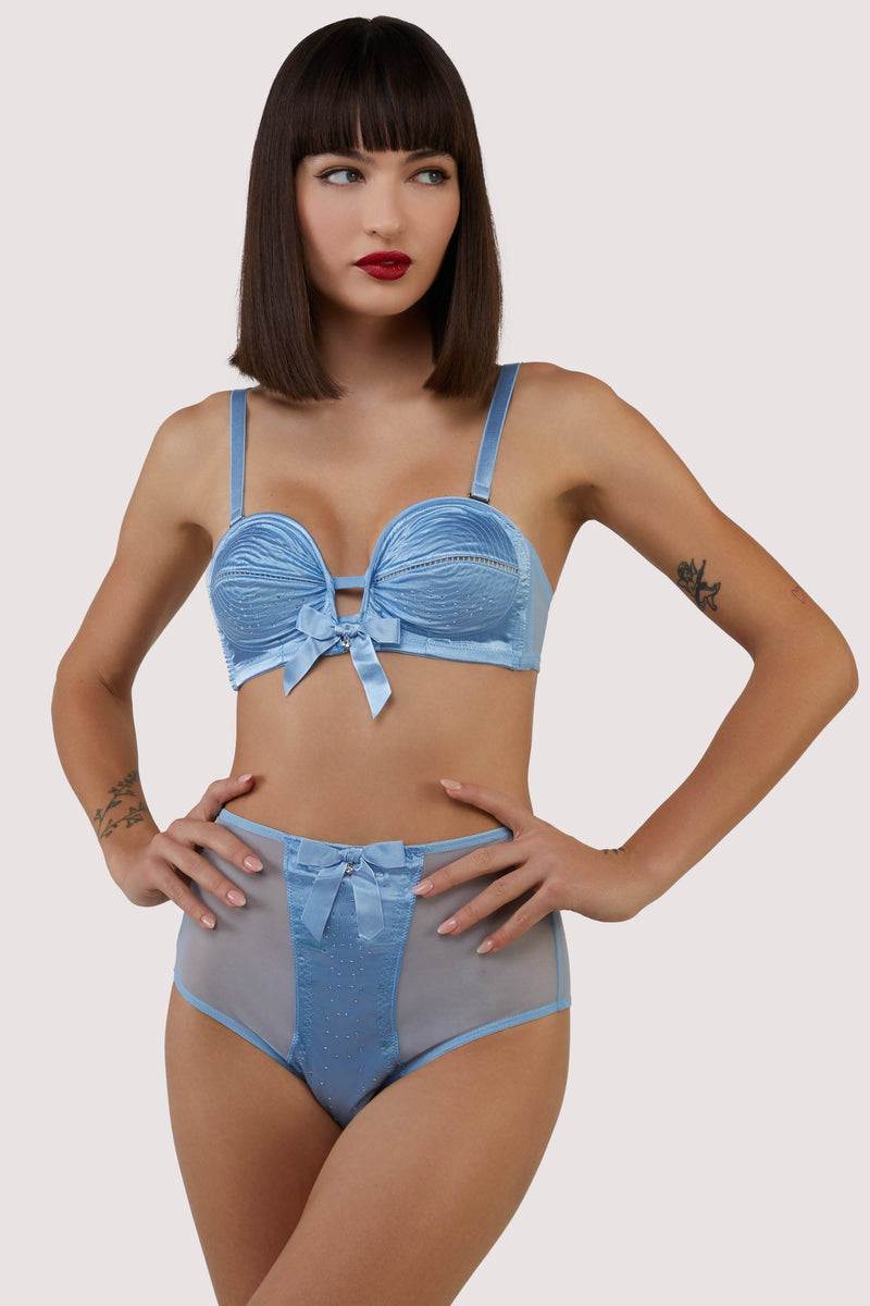 Sexy Size 8-10 Blue Lace Bra & Underwear Set Crystal Gemstone