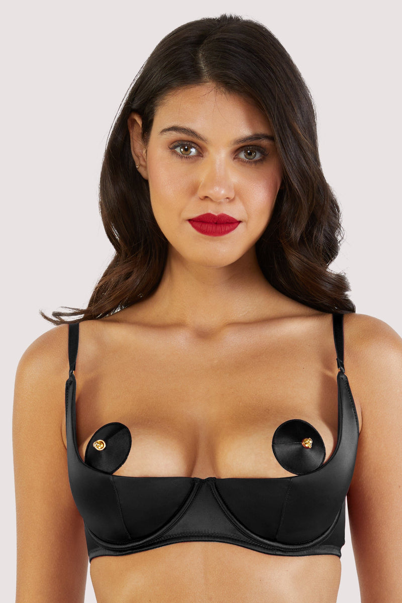 Etta Black Satin Quarter Cup Bra Playful Promises Usa 