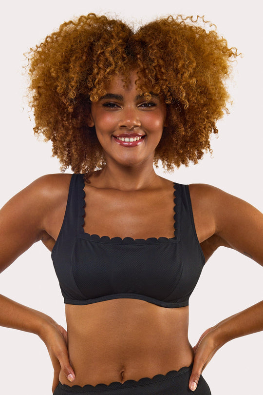 Sophia Mix & Match Fuller Bust Black Scallop Crop Bikini Top