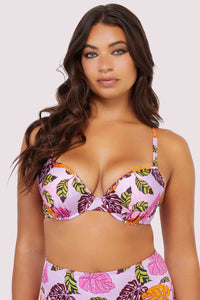 Riley Fuller Bust Mix & Match Pink Palm Print Plunge Bikini Top