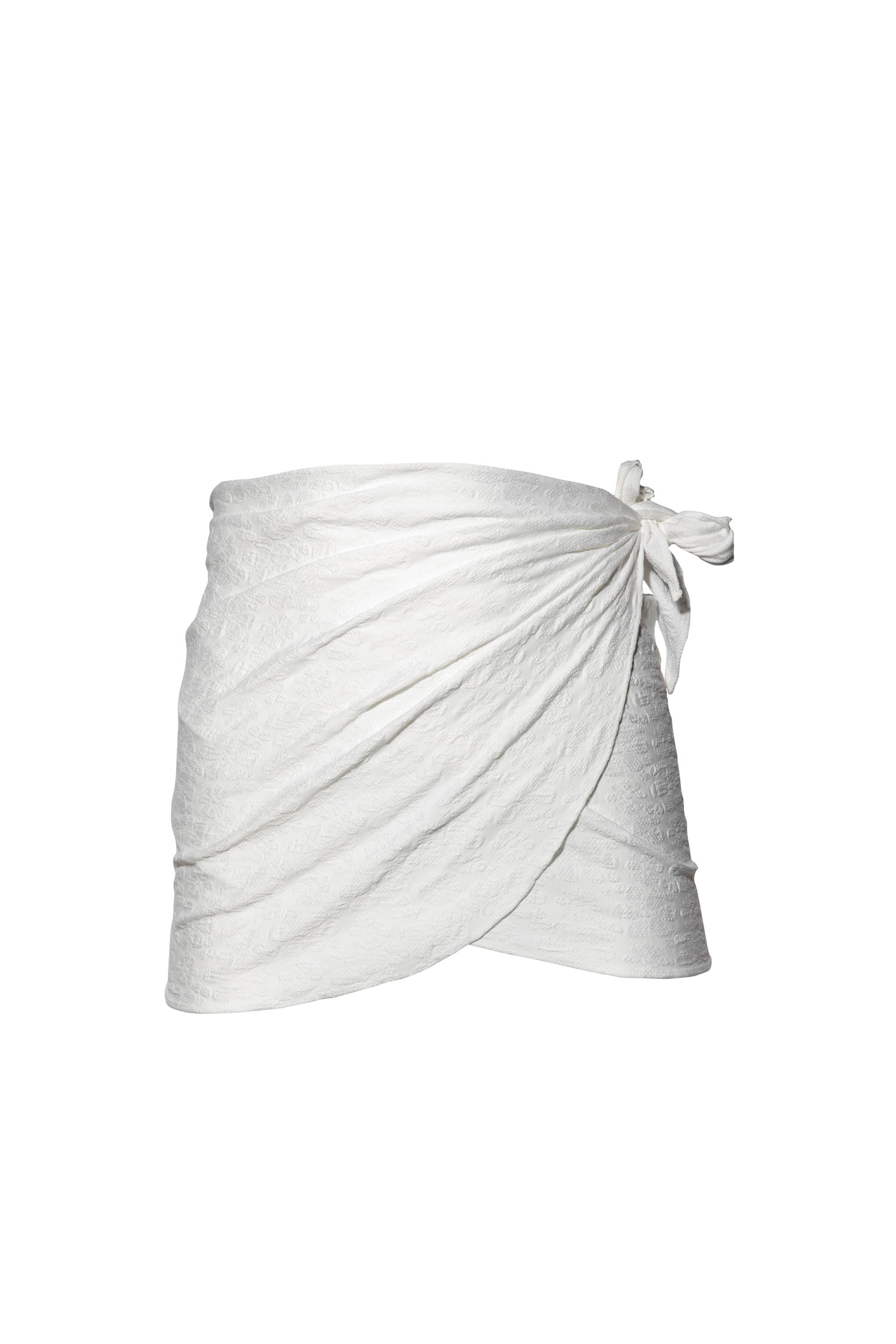 Soft white ditzy floral texture tie side sarong beach cover up