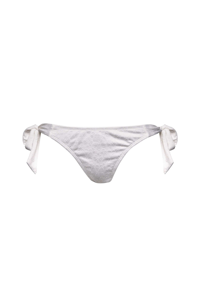 White floral texture tie side bikini bottoms