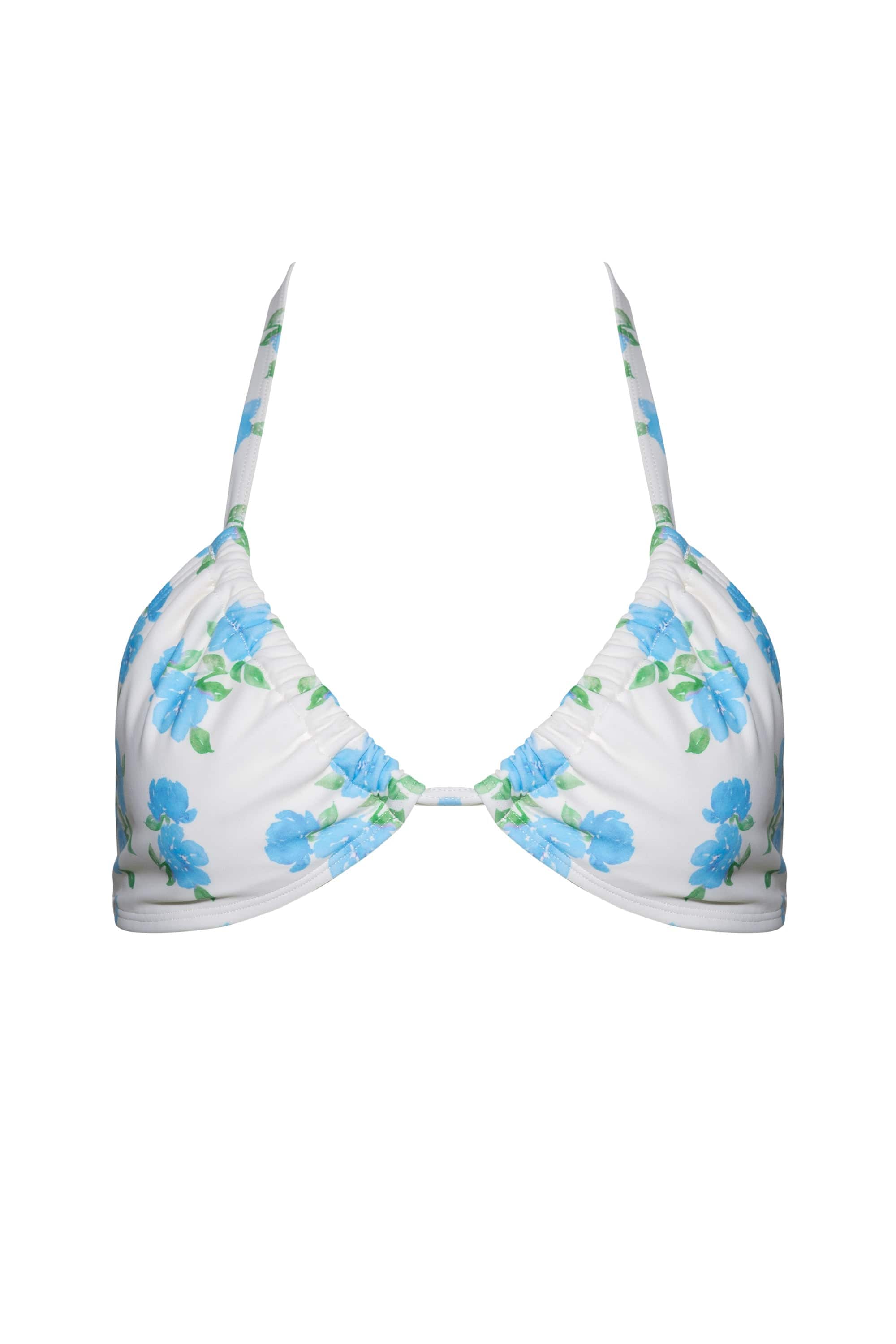 Romantic blue floral halter tie triangle bikini top