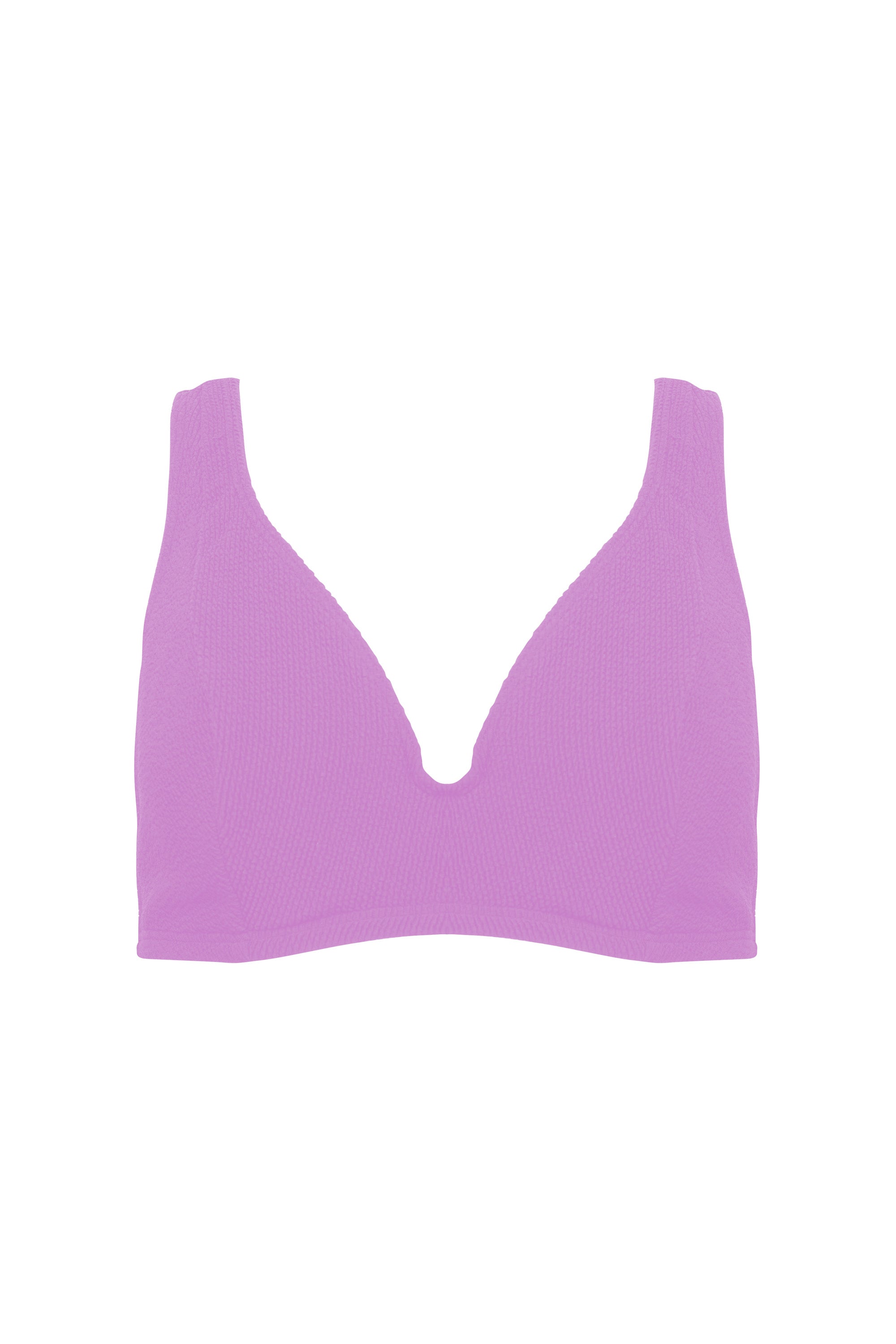 Lilac scrunch fabric hidden underwire bikini top with thick shoulder straps
