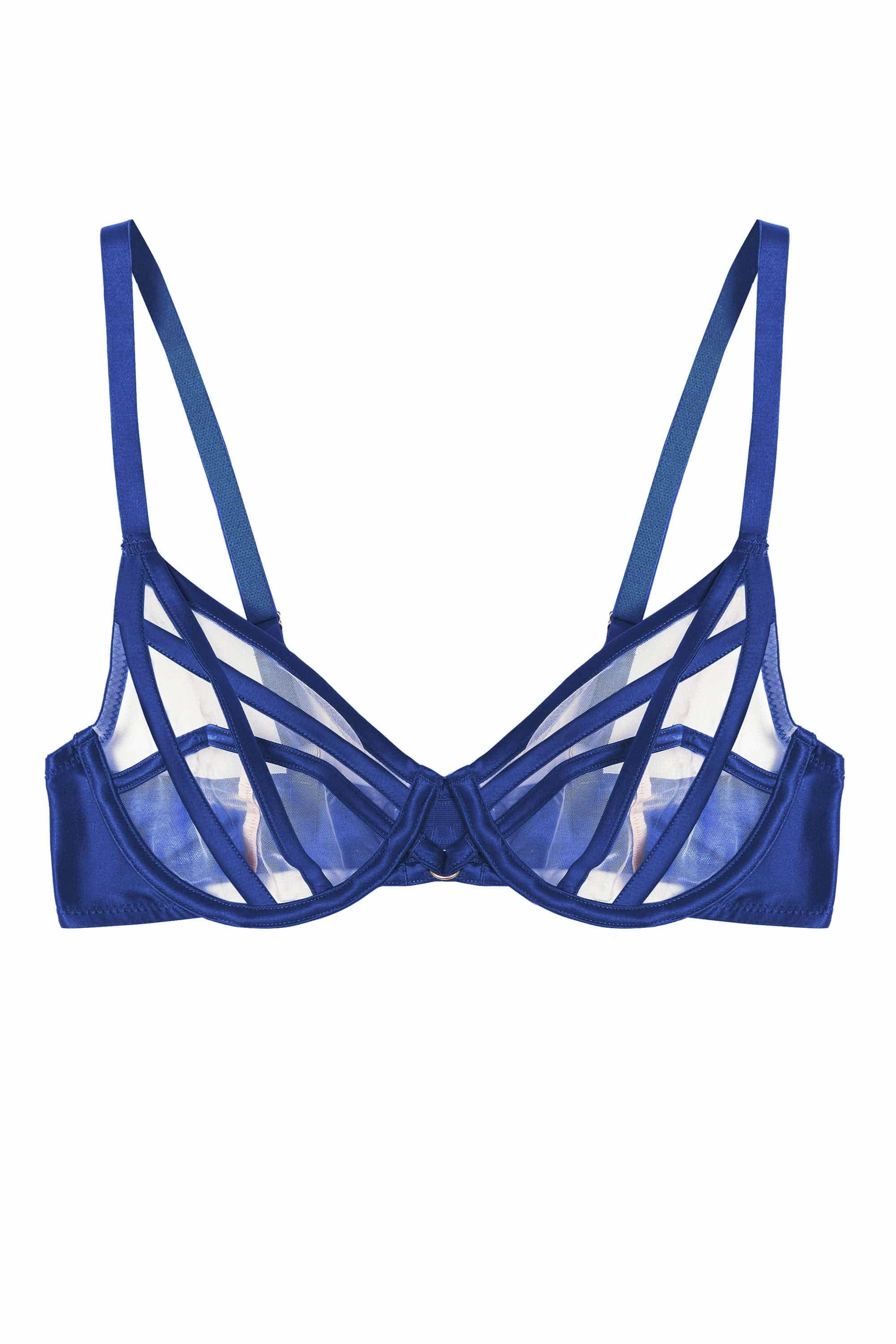 Cobalt blue plunge bra with straps