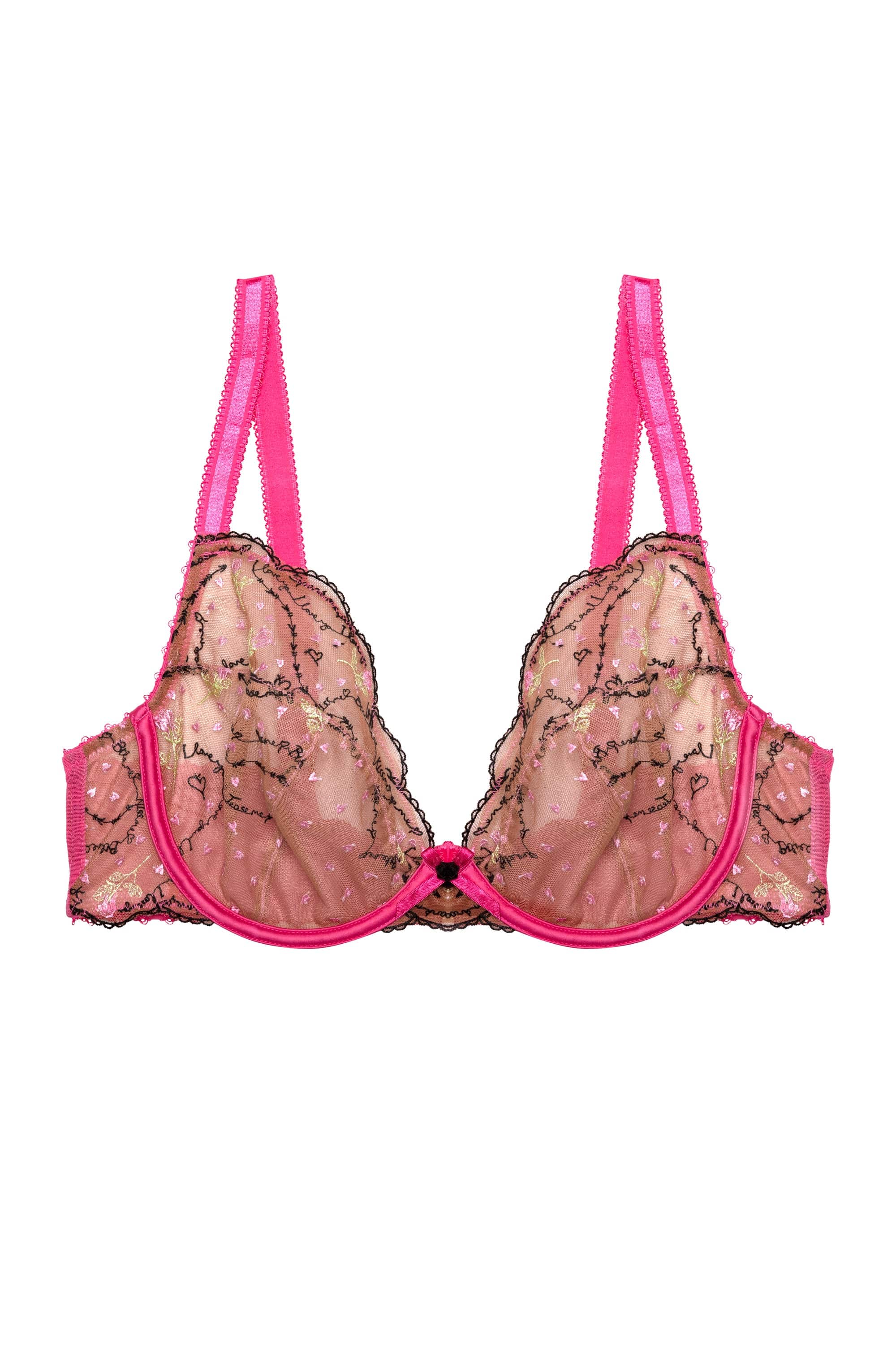 Spank Me Pink and Nude Custom Embroidery Plunge Bra