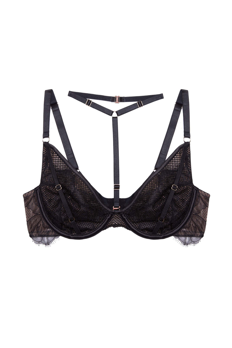 Fairfield Black Fishnet And Lace Plunge Bra