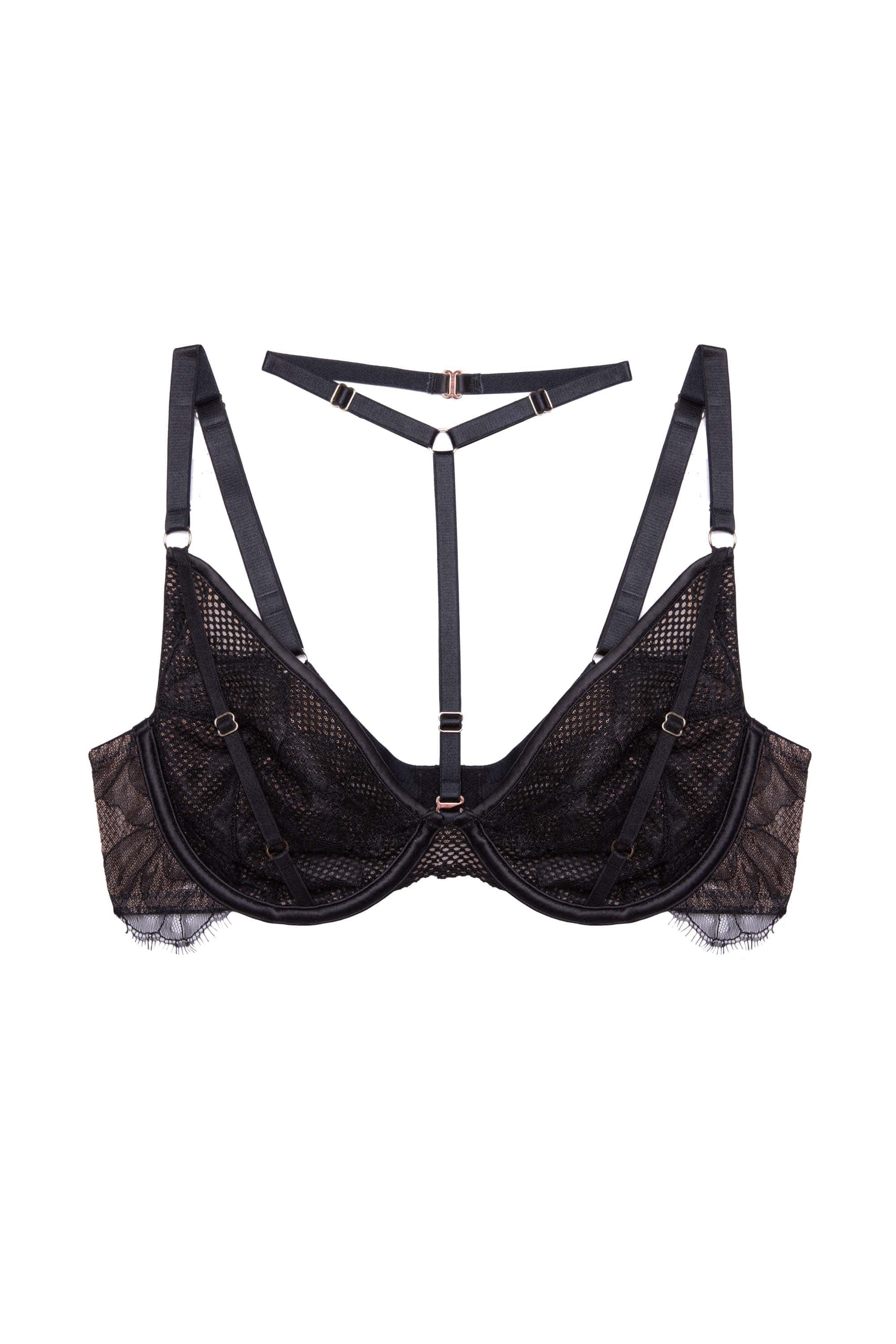 Fairfield Black Fishnet And Lace Plunge Set