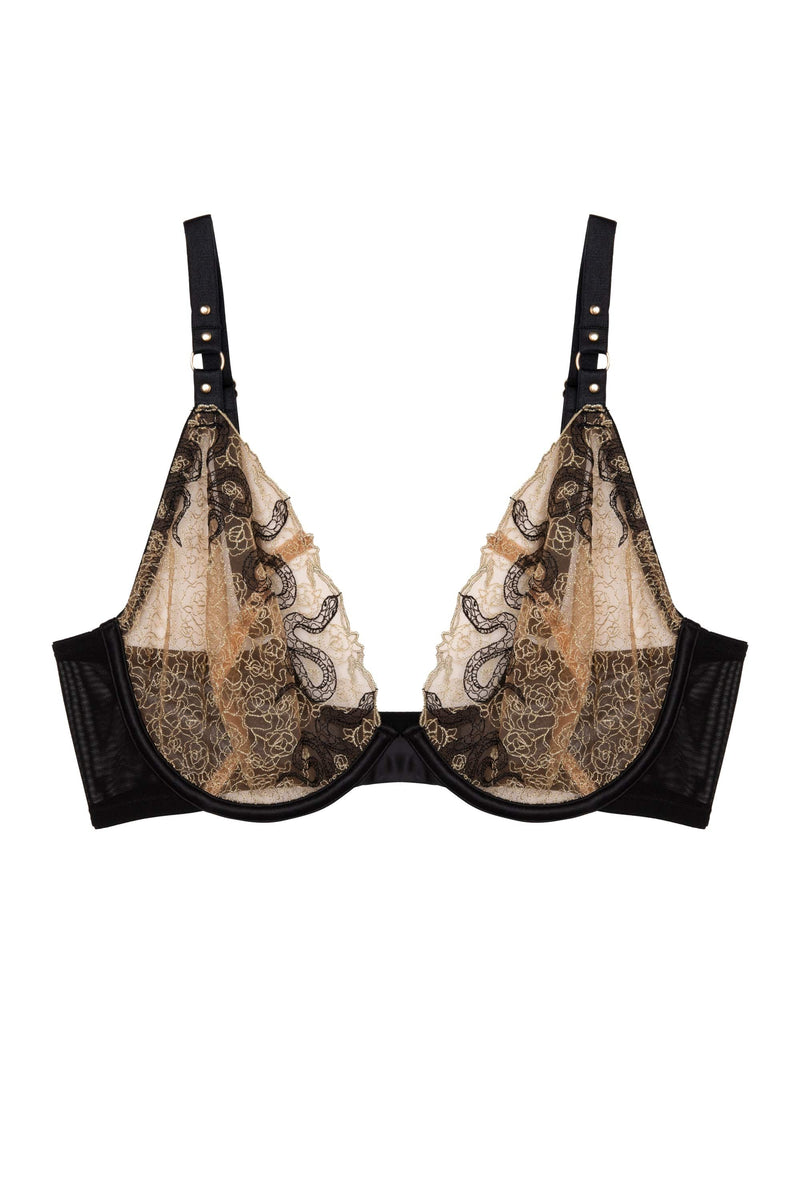 Amal Gold And Black Embroidery Plunge Bra