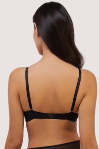 model shows black hook and eye fastening bra back