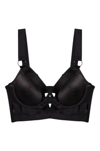 Etta Black Satin and Mesh Longline Padded Plunge Bra