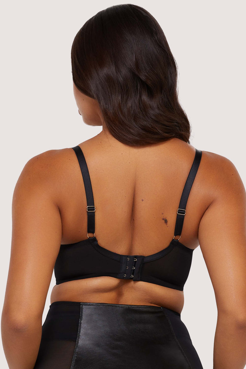 Iris Black Leatherette Padded Plunge Bra