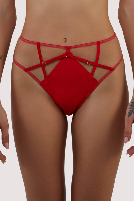 Ramona red Strap Detail Illusion Mesh High Waisted Brief
