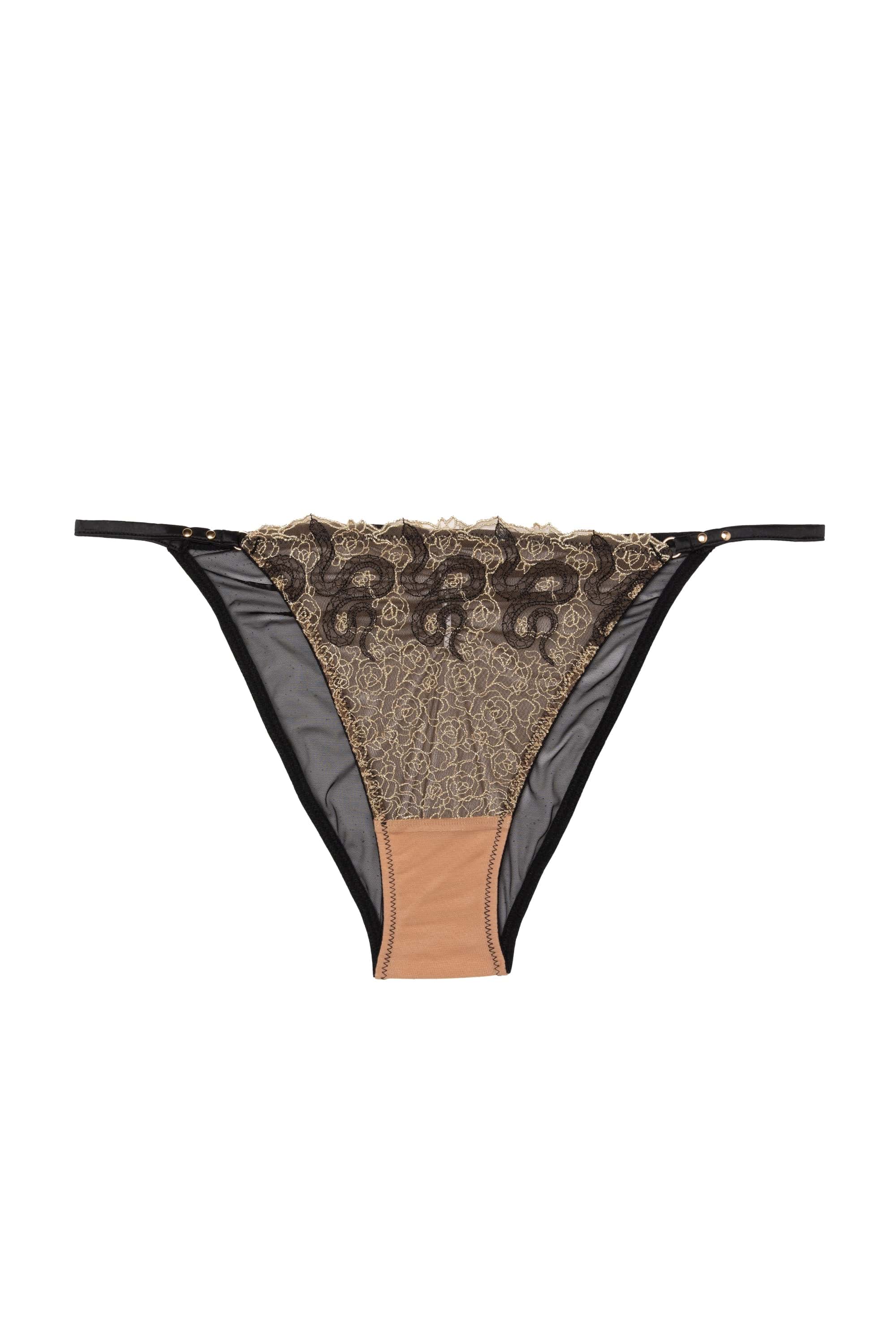 Amal Gold And Black Embroidery Tanga Brief