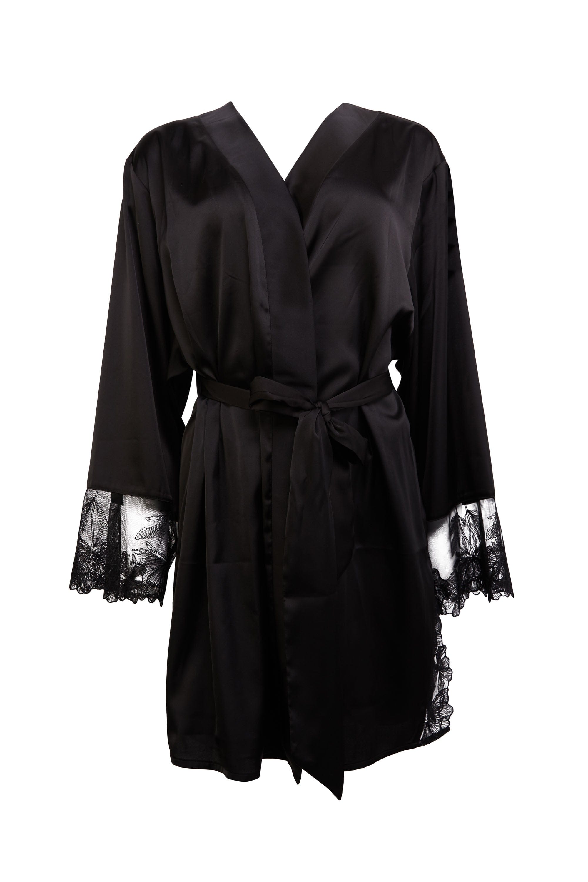 Embroidery Robe Eleanor Black Satin & Embroidery Robe – Playful Promises USA