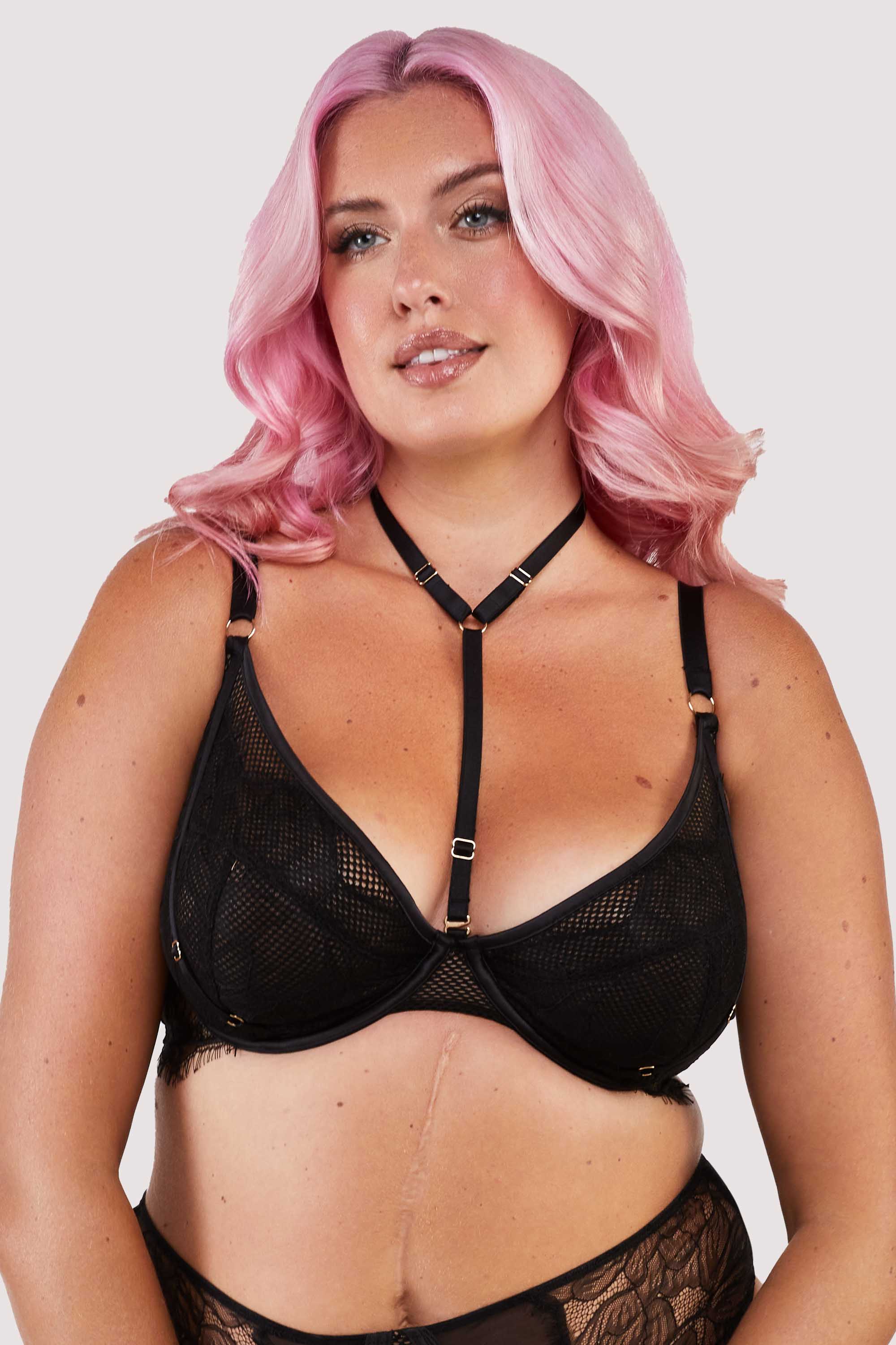 Fairfield Black Fishnet And Lace Plunge Bra