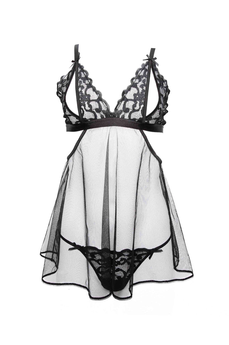 Dreamland Black Embroidered Peep Babydoll and Thong Set Playful Promises USA Dreamland Black Embroidered Peep Babydoll and Thong Set Playful Promises USA