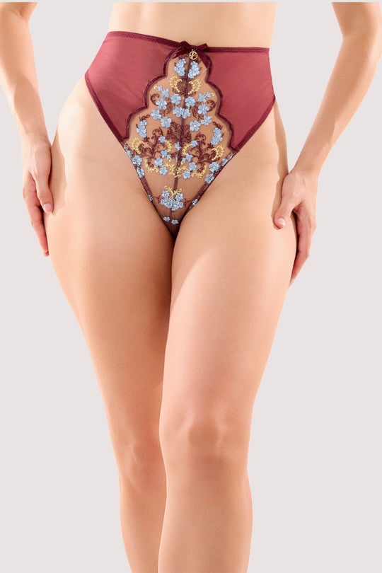 Thea Wine Baroque Embroidery High Waist Thong