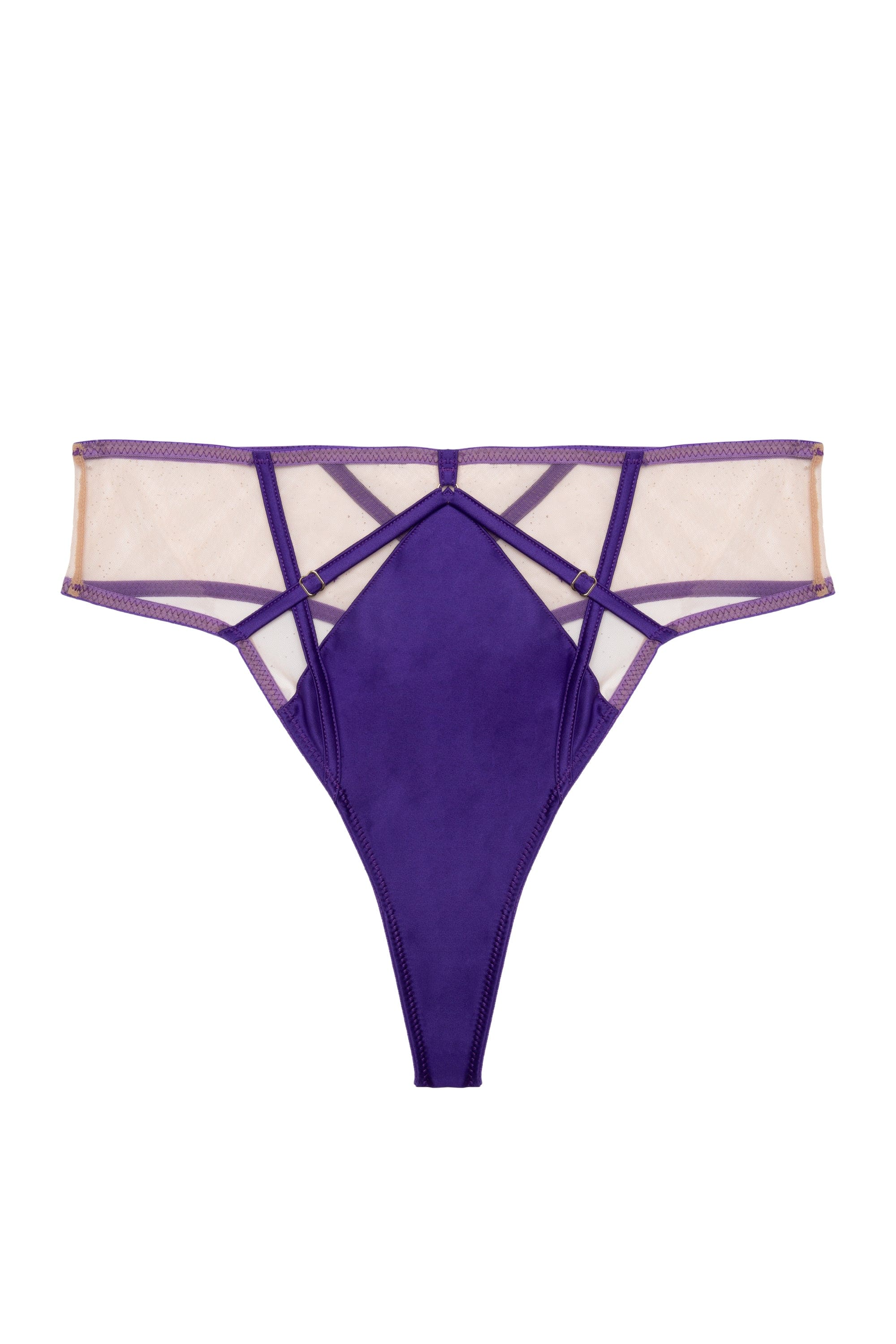 Ramona Purple Strap Detail Illusion Mesh High Waisted Thong