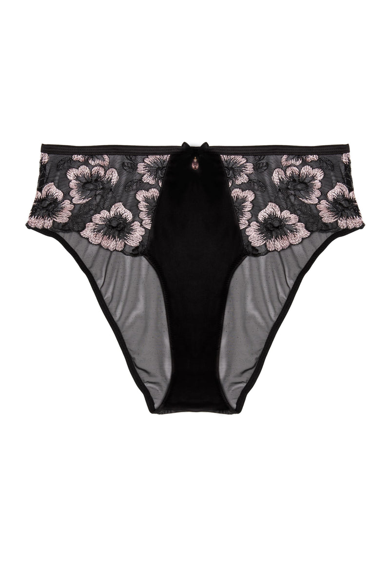 Alicia Black And Pink Embroidered High Waist Brief