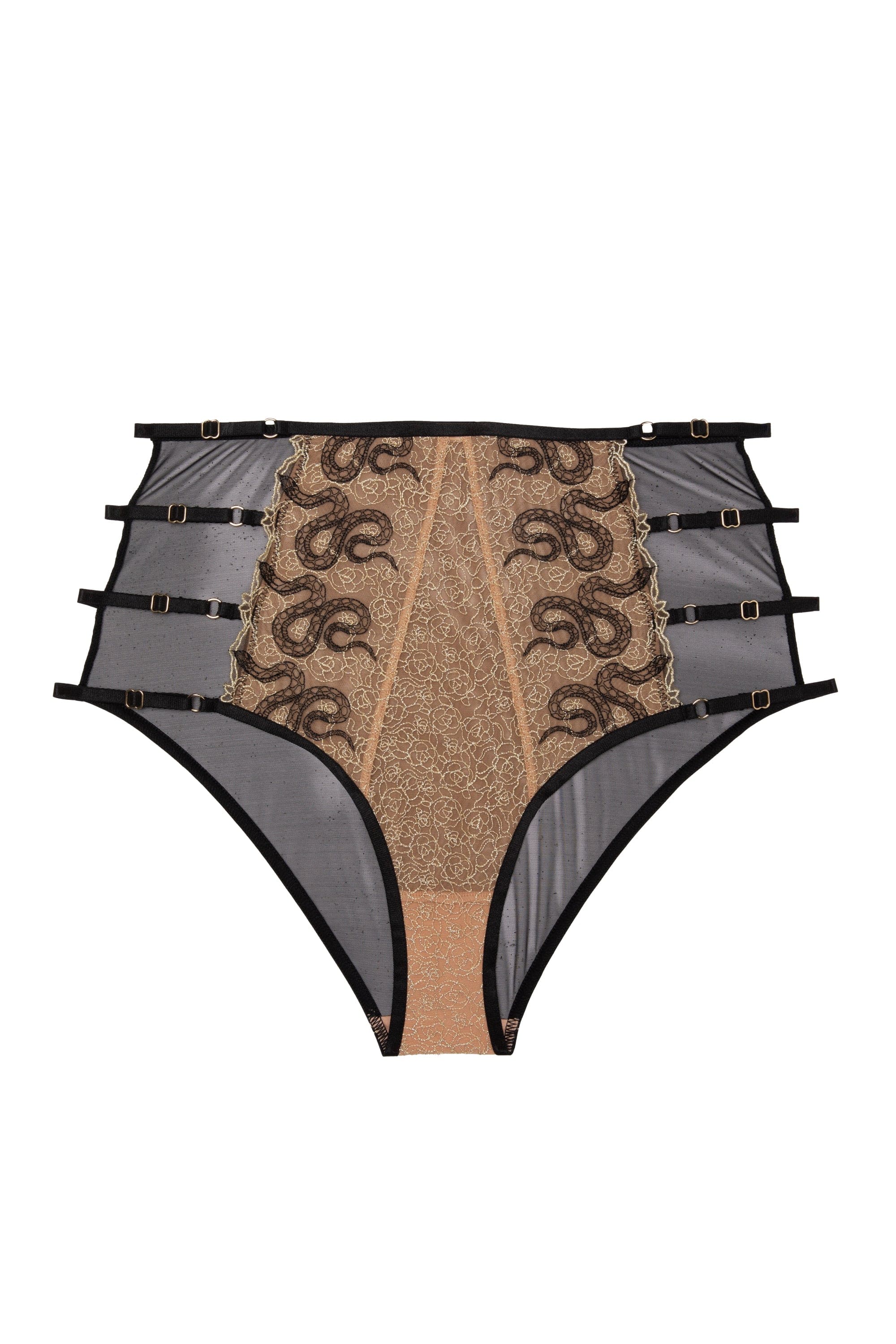 Amal Gold And Black Embroidery High Waist Brief – Playful Promises USA