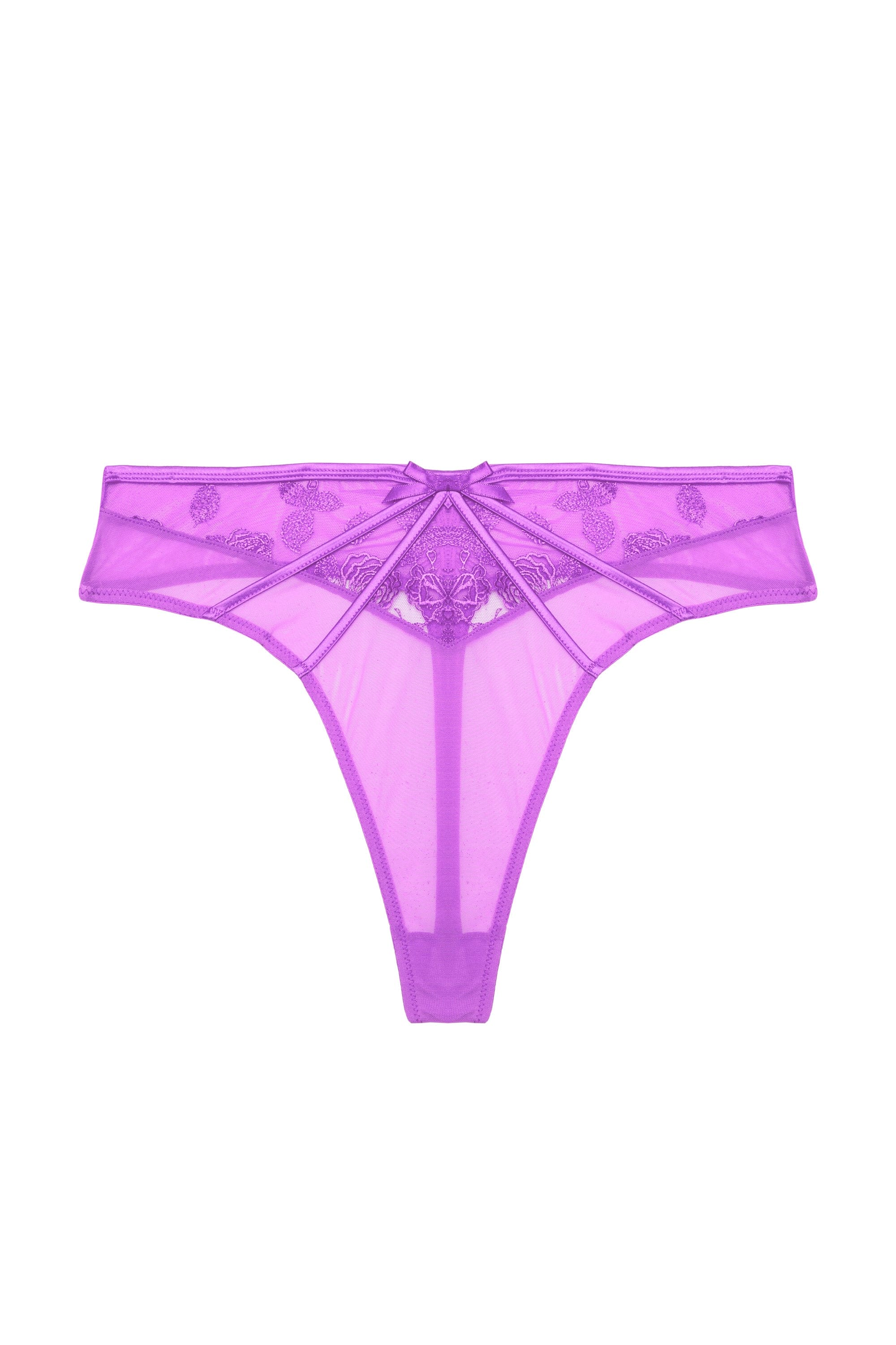 Purple lace high waist thong with straps