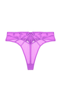 Purple lace high waist thong with straps