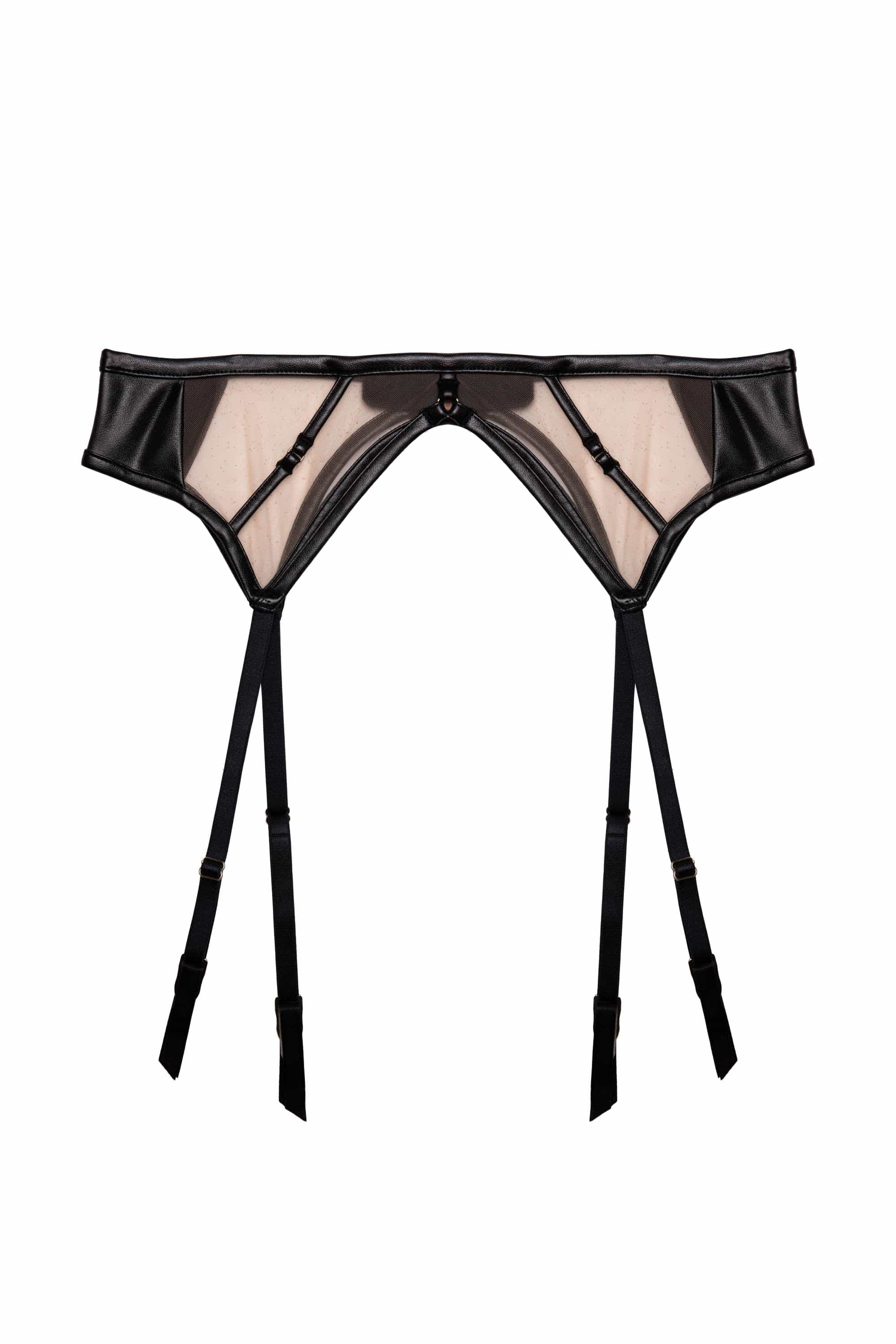 Ramona Black Leatherette Strap Detail Illusion Mesh Suspender