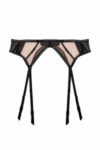 Ramona Black Leatherette Strap Detail Illusion Mesh Suspender