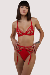 Ramona red Strap Detail Illusion Mesh Suspender