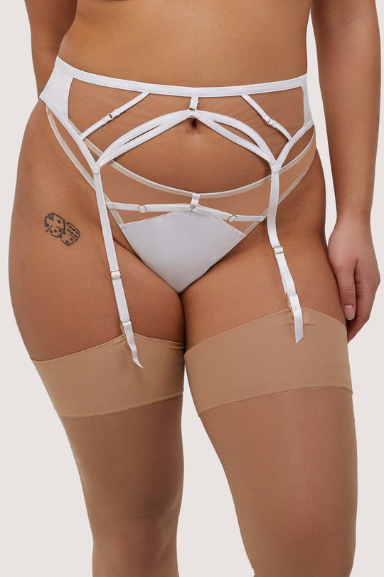 Ramona Optic White Strap Detail Illusion Mesh Suspender
