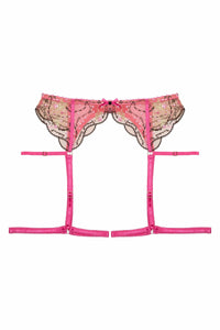 Spank Me Pink and Nude Custom Embroidery Suspender Belt