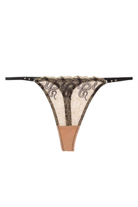 Amal Gold And Black Embroidery Thong