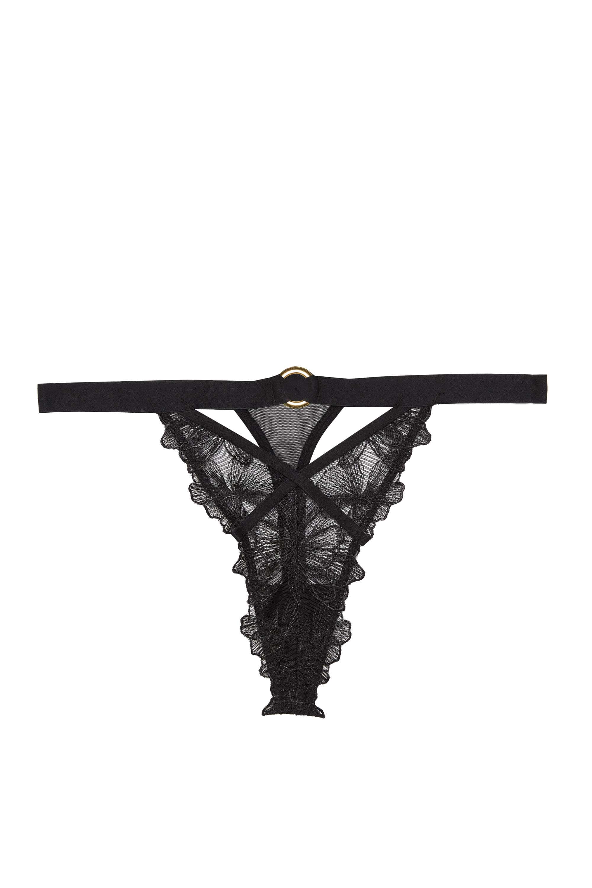 Eleanor Black Strappy Embroidery Thong