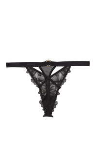 Eleanor Black Strappy Embroidery Thong