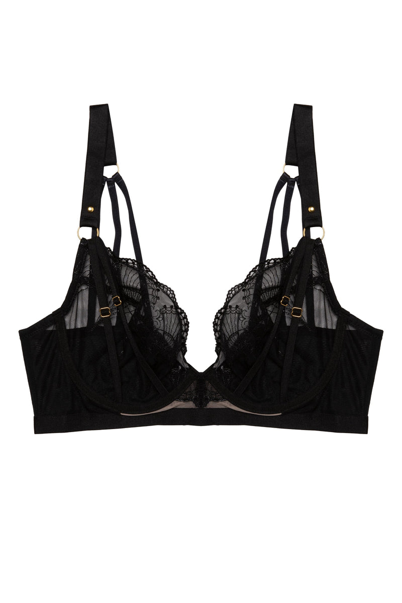 Pippa Black Deco Embroidered Caged Plunge Set