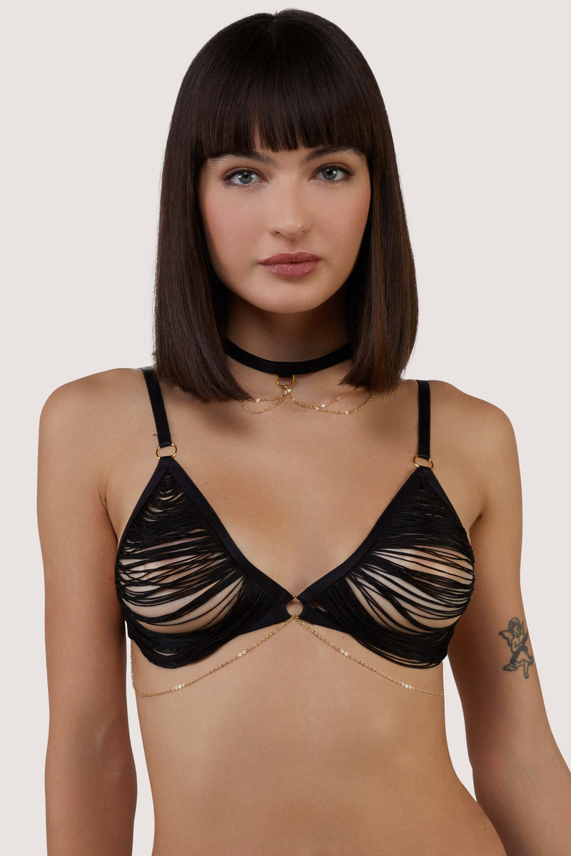Kiera Black Fringe and Chain Bralette and Brief – Playful Promises USA