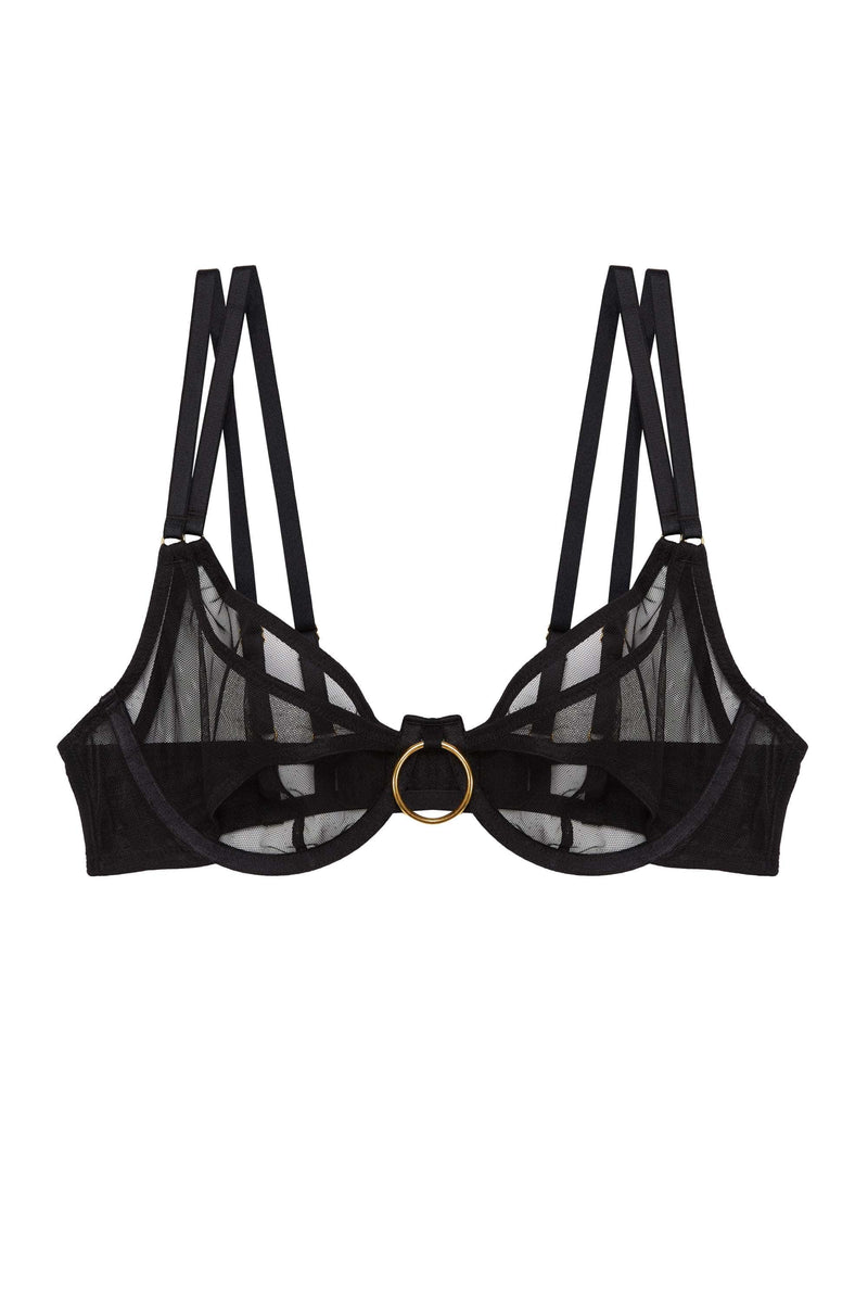 Bra Rectangle Ring Emilia Black Mesh Double Ring Bra – Playful Promises USA