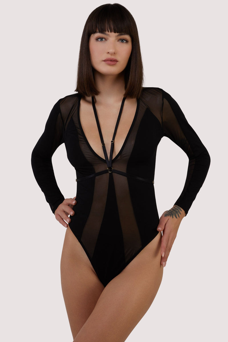 Morgan Black Panelled Mesh and Micro Plunge Body