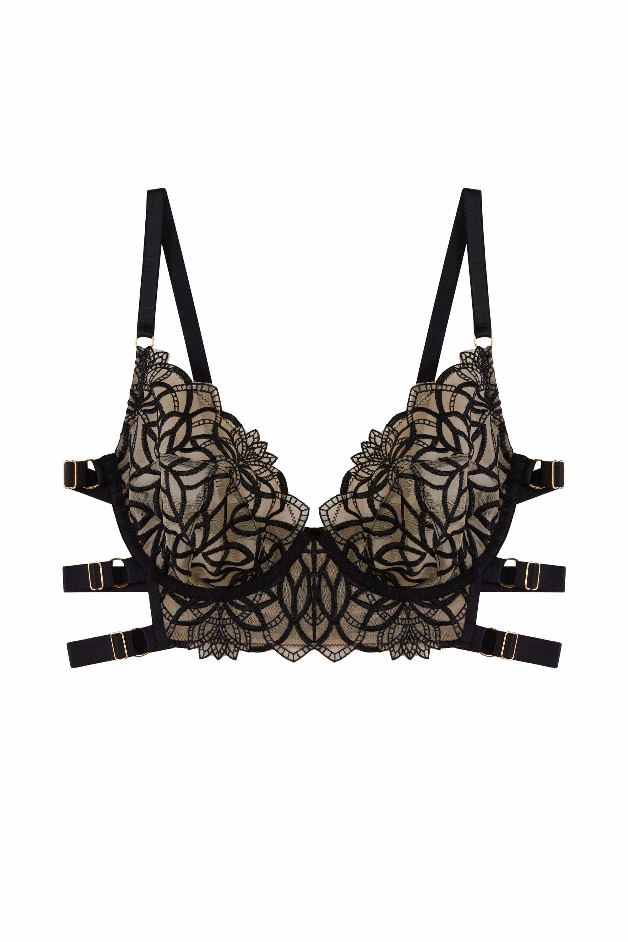 Aisha Black Optical Embroidery Ring Bra