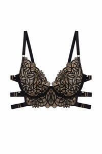 Aisha Black Optical Embroidery Ring Bra