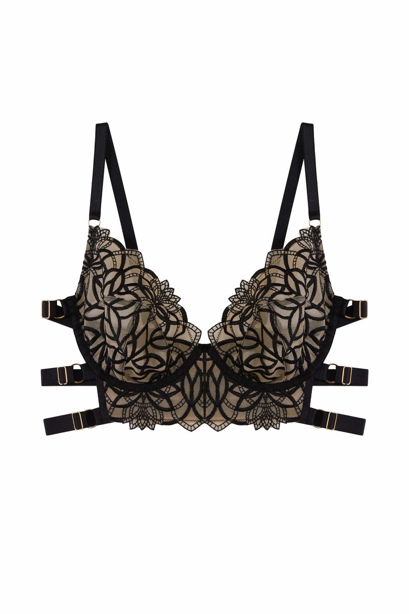 Aisha Black Optical Embroidery Ring Bra